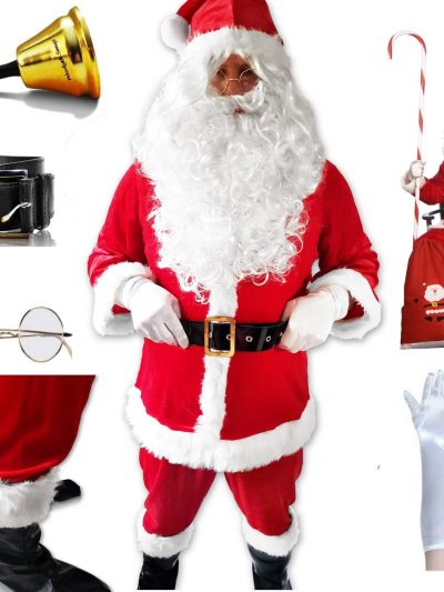 Kostum za božička set obleka 12 delni komplet z puhasto belo obrobo, velur material